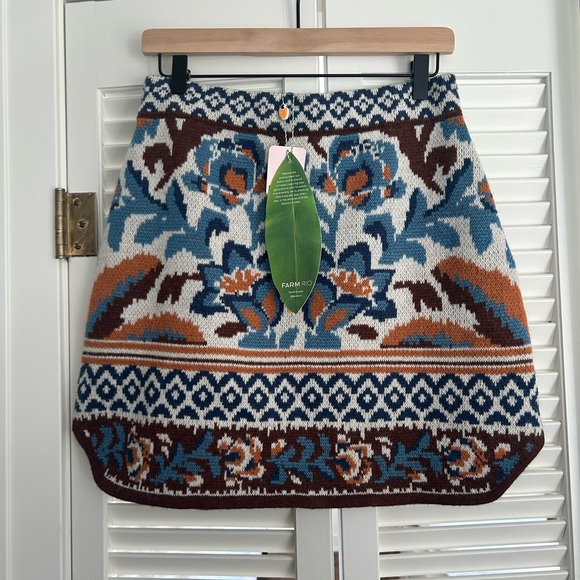 NWT Farm Rio X Nuuly Toucan Scarf Knit Skirt Size Medium Mini Wool Blend - Picture 2 of 6